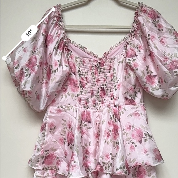 Lulus Romilly Light Pink Floral Tiered Midi Dress Size Medium - Picture 11 of 14